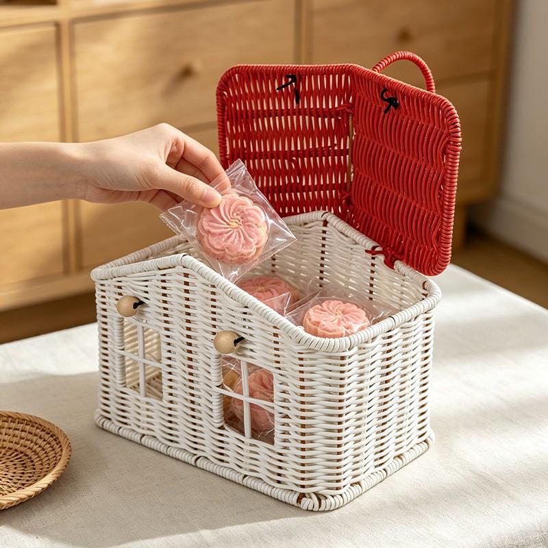 Portable House-Shaped Storage Basket With Handle Snacks Fruits Picnic Home Organization PP Material