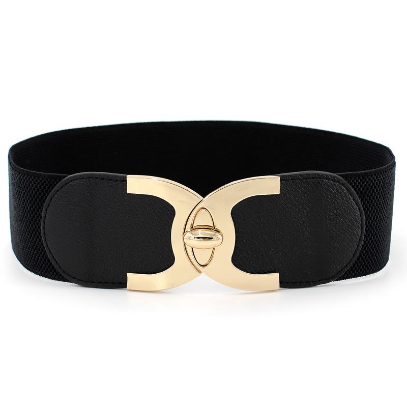 Women's Golden Rotating Lock Elastic Waistband Four Seasons All-Match Waist Seal Women's Elastic Wide Belt Four