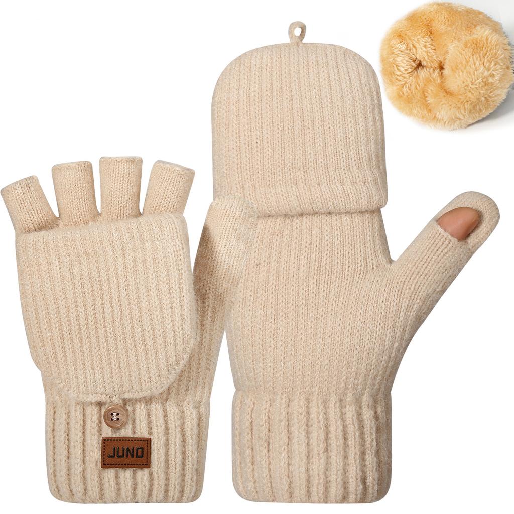 Thickened Plush Fluffy Winter Knitted Gloves Men Women Flip Cover Half Finger Mittens Warm Windproof Outdoor Cycling Gloves Gift