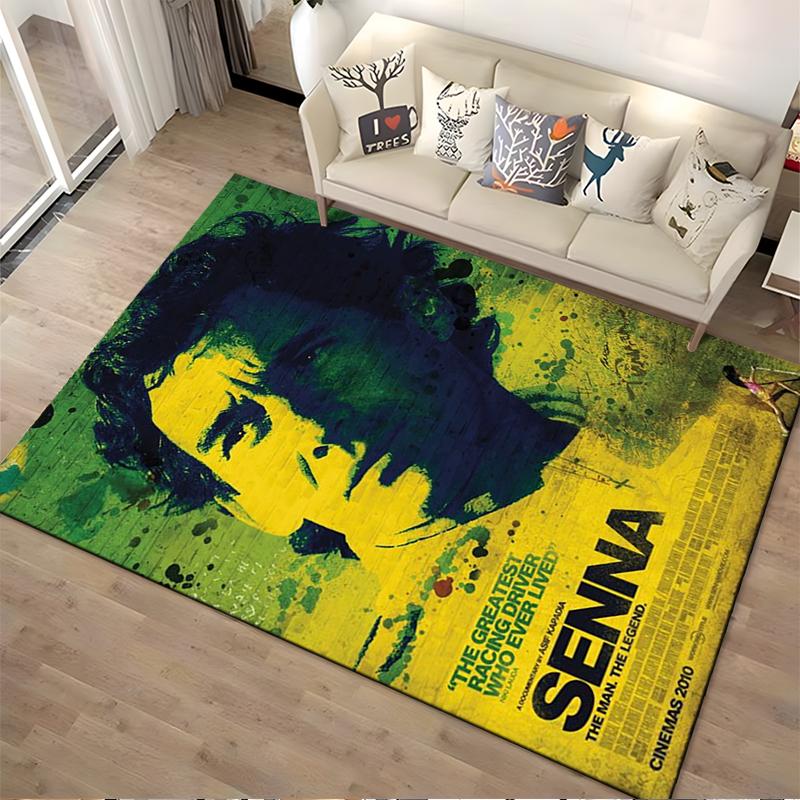 Alfombra antideslizante impresa del legendario piloto de F1 Ayrton Senna, adecuada para uso en sala de estar y dormitorio junto al sofá