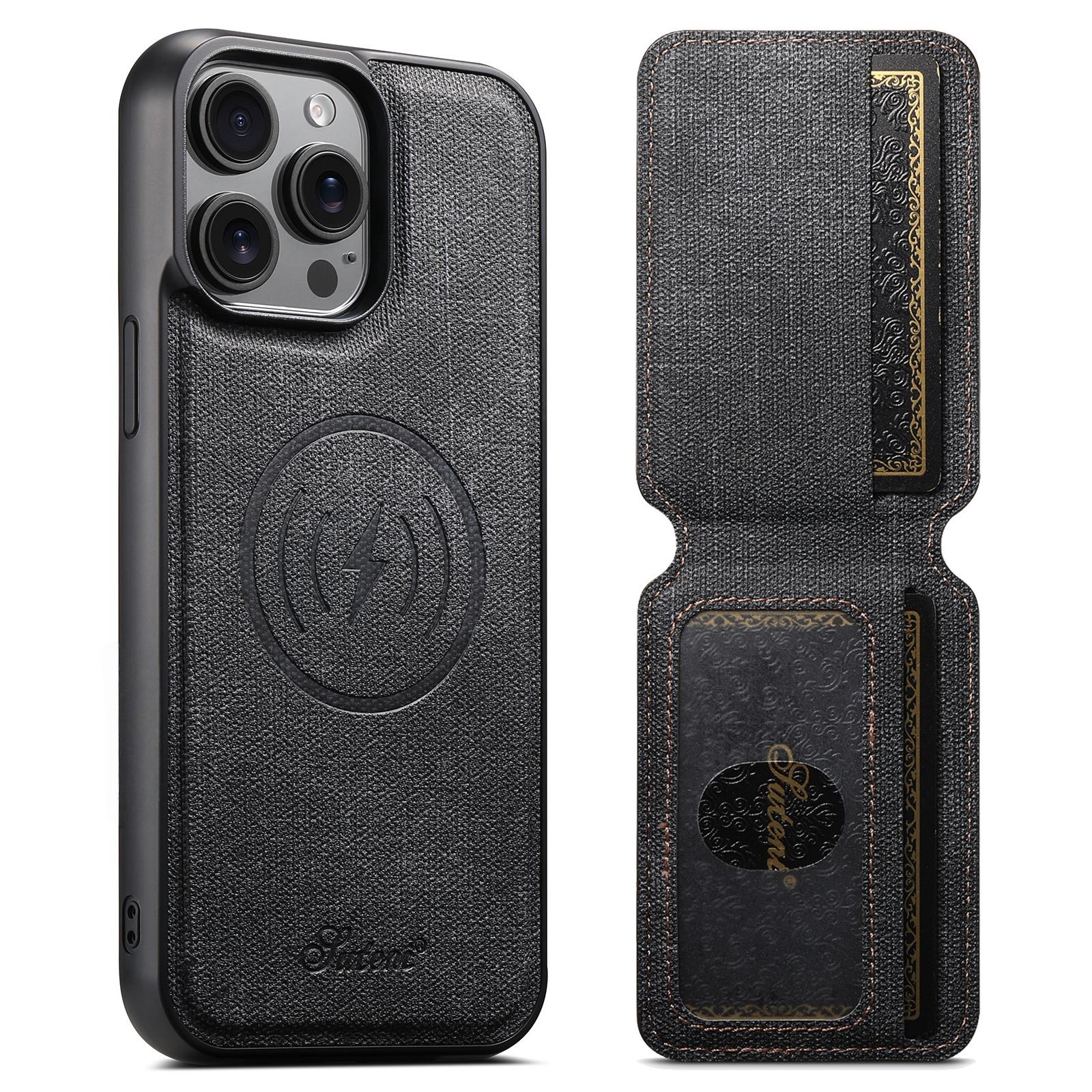 

SUTENI H18 Магнитный чехол для iPhone 13 Pro Max Текстура джинсовой ткани Кожаная задняя крышка с карманом для карт Black