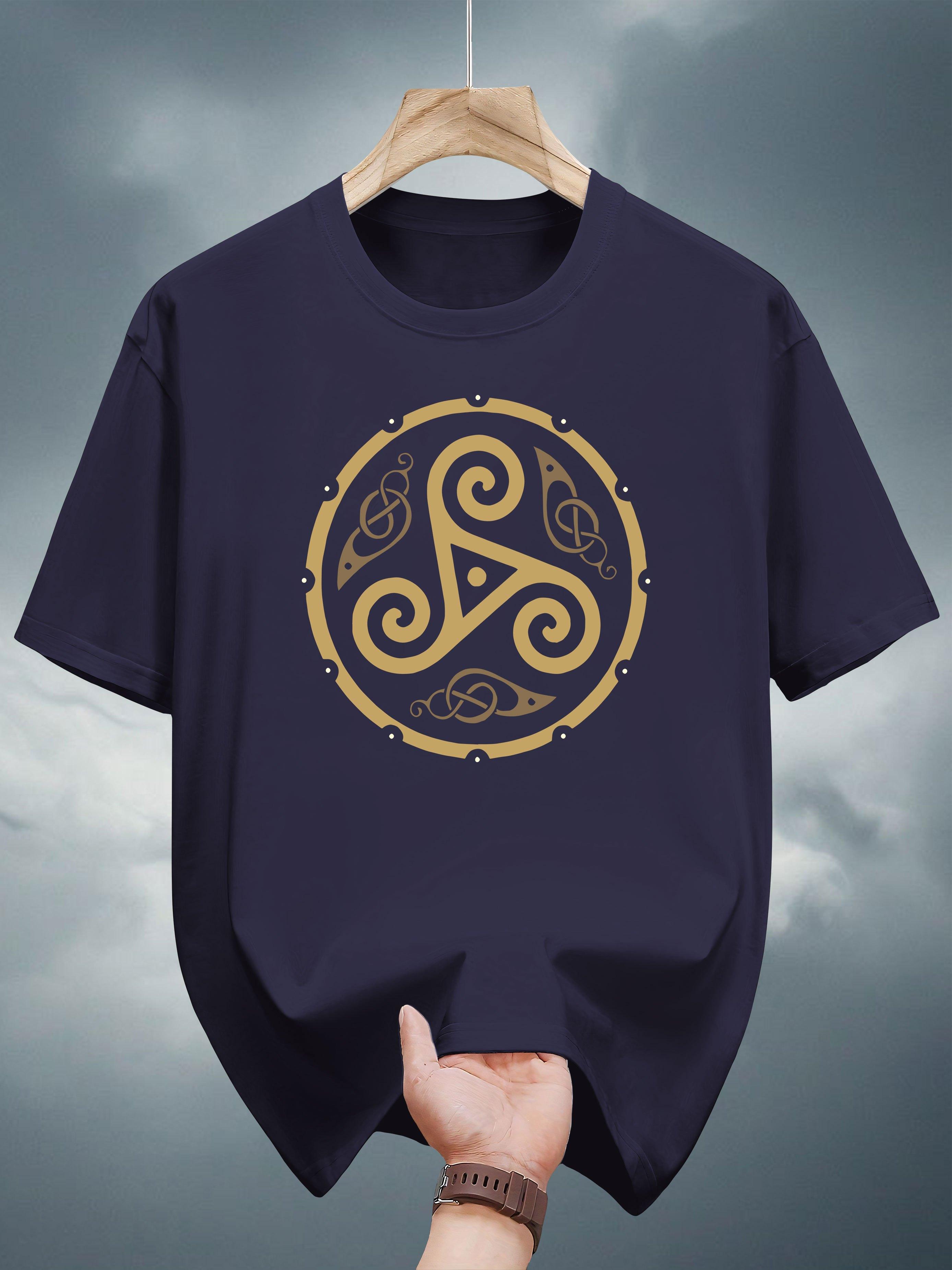 100% Cotton Graphic Tee - Stylish Casual Summer Short Sleeve T-shirt with Intricate Golden & Black Print XXXL