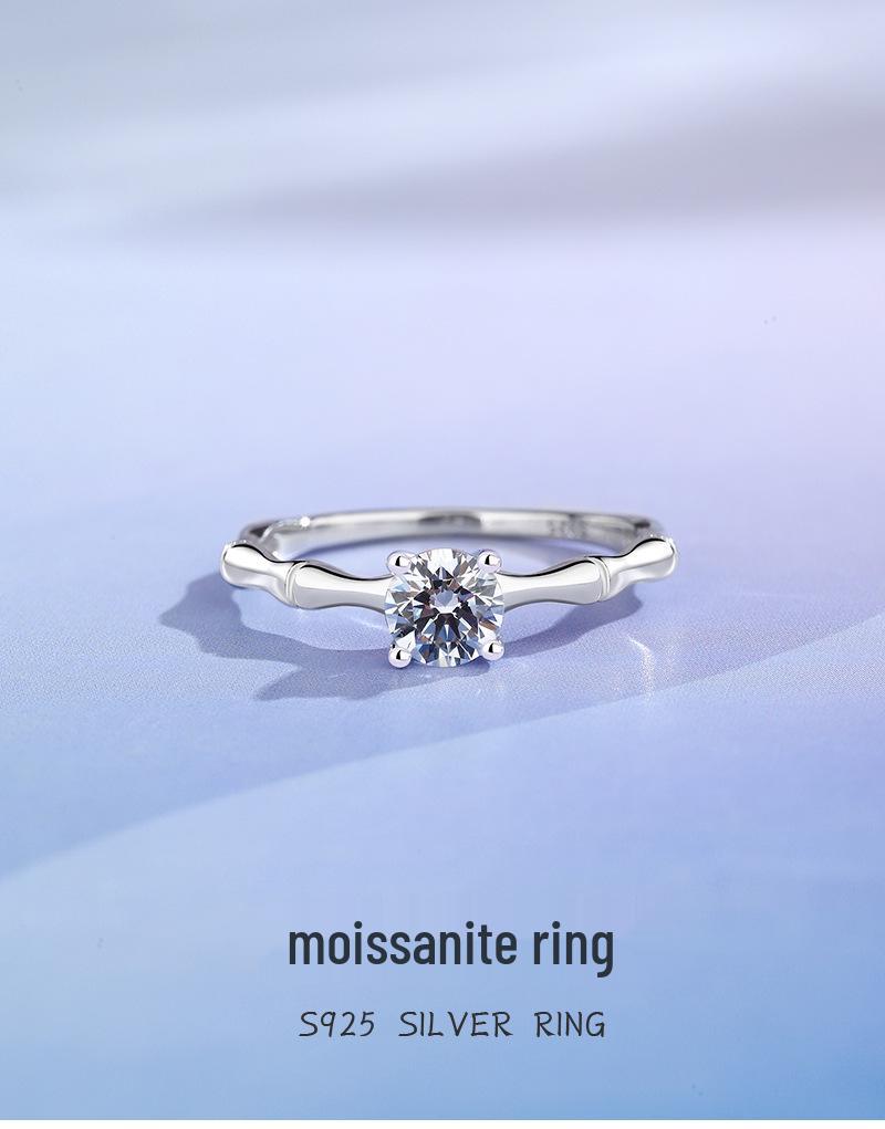 New Chinese Style Moissanite Bamboo Joint Ring: Elegant S925 Sterling Silver Jewelry for Women