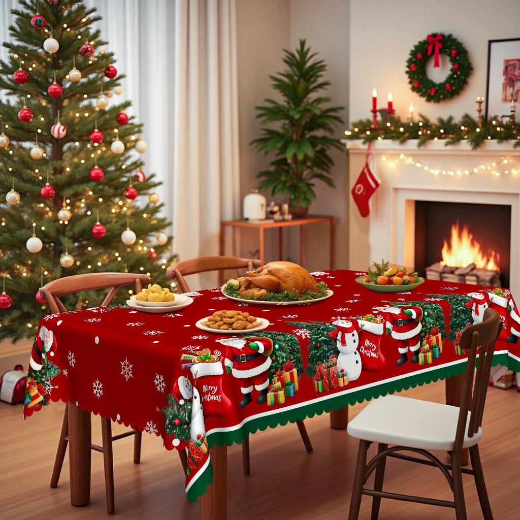 

Christmas Red Tablecloths, Rectangular And Round Tablecloths, Christmas Snowman Gift Party Decorative Tablecloths Round tablecloth-152x152cm