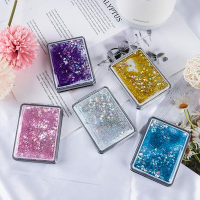 Mini-Taschen-Make-up-Spiegel, kreativer Kosmetik-Kompaktspiegel mit fließendem Sand