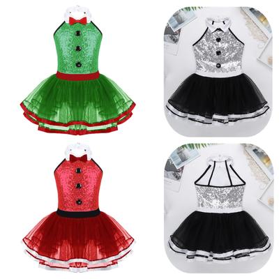 Girls Shiny Sequins Halter Bowtie Texudo Tutu Dress Ringmaster Circus Show Costume Halloween Outfit
