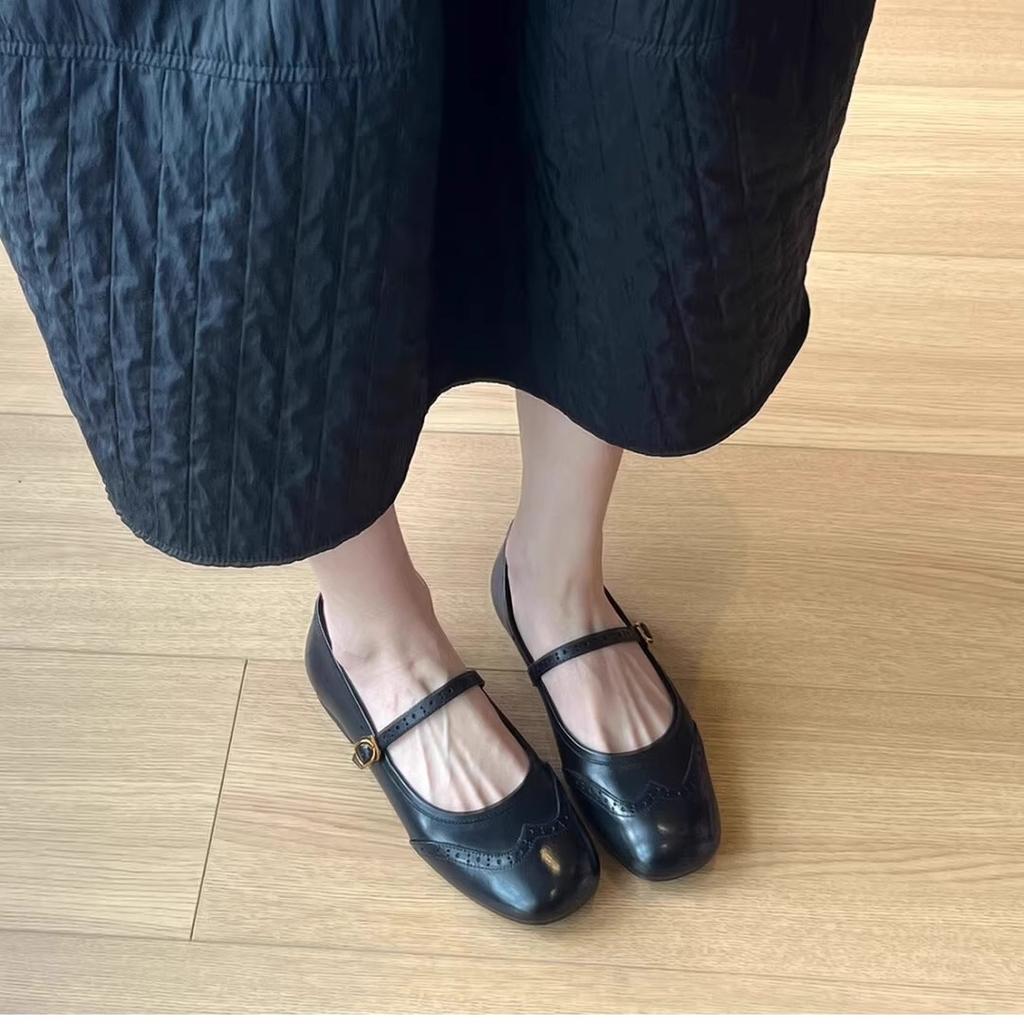 Women's high-heeled single shoes spring and summer new fashion ballet shoes retro versatile engraved shallow mouth Mary Jane shoes