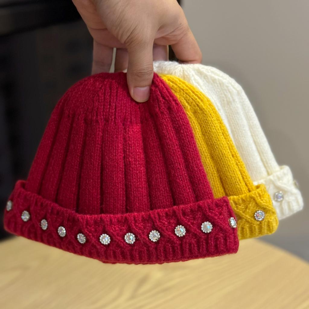 New Landlord Knitted Hats for Men and Women Japanese Rhinestone Watermelon Yuppie Hats Versatile Landlord Hats Autumn and Winter Baotou Cold Hats