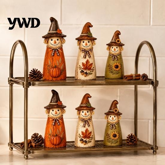Cute Wizard Hat Ornaments Vintage Resin Scarecrow Figurines, Fall Harvest Pumpkin Sunflower Maple Decorative Haunted House Props Leaf Tabletop Decor,