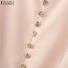 ZANZEA Women Casual Round Neck Solid Color Summer Short Sleeve Blouse