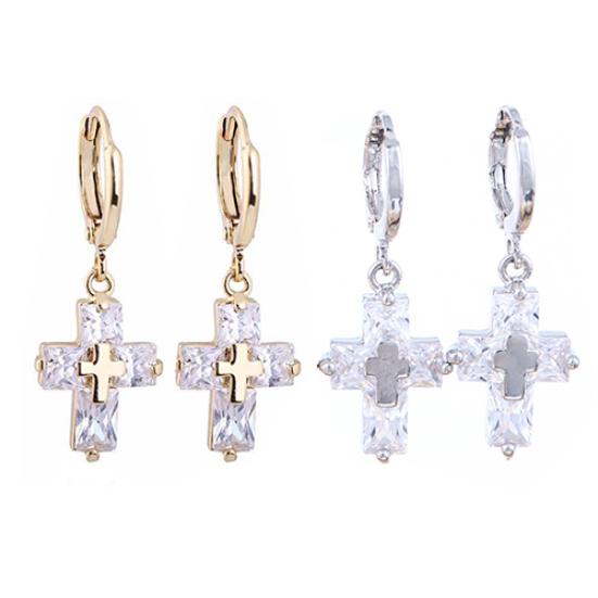 Women's Luxury Cubic Zirconia Dangle Drop Cross Hoop Earrings Banquet Jewelry