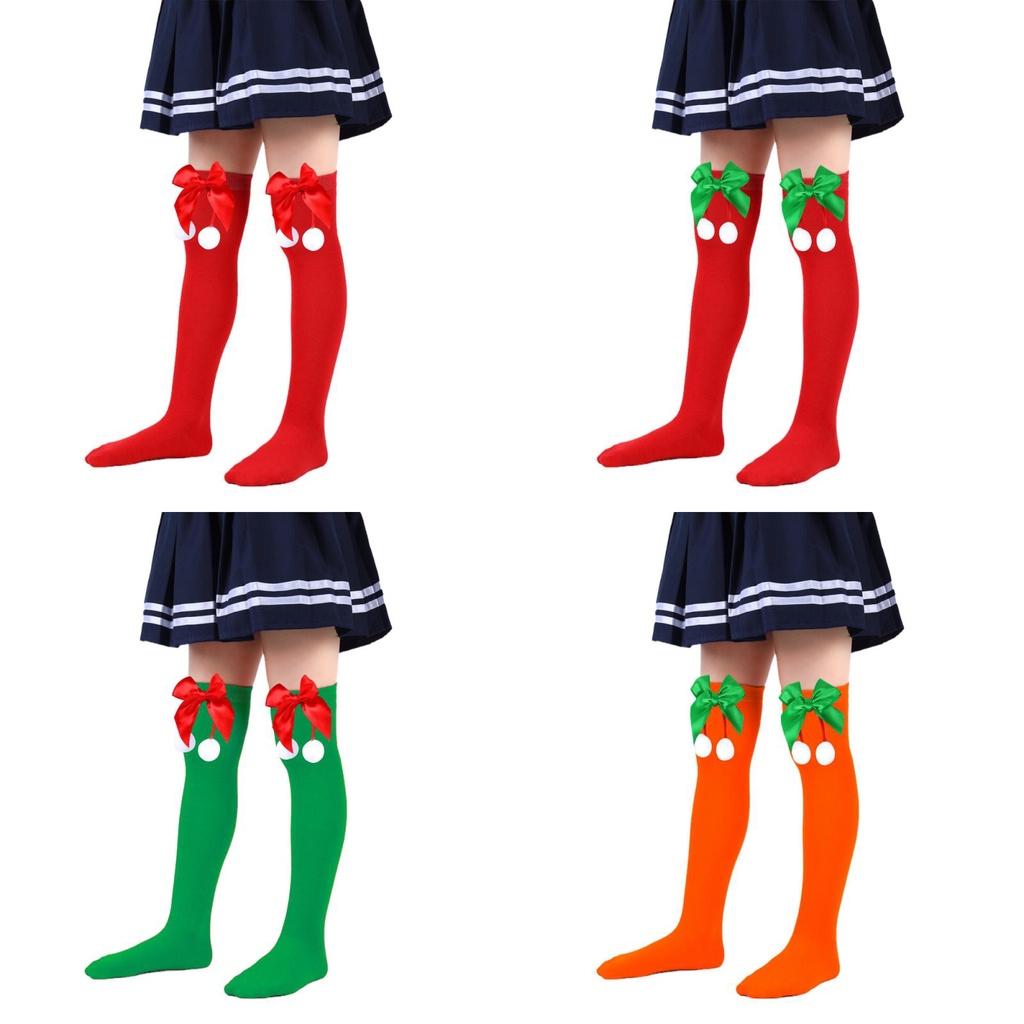 Cute Butterfly Bow Christmas Socks For Girls Long Tube Polyester Fabric