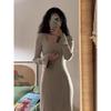 Slim and thin design sense medium and long knitted skirt early autumn lazy style temperament beautiful dress