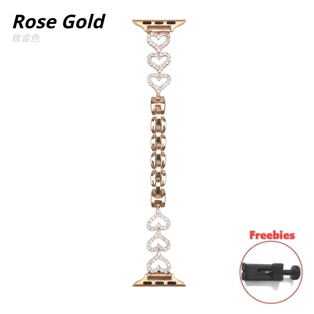 

Sparkling Love Bracelet Strap for Apple Watch S11 S10 46/42mm 49mm 45/44/41/40/38mm Fashion Women Strap for iWatch Ultra 9 8 7 6 For Huawei Band 11Pro 38/40/41(S11/10 42mm) розового золота