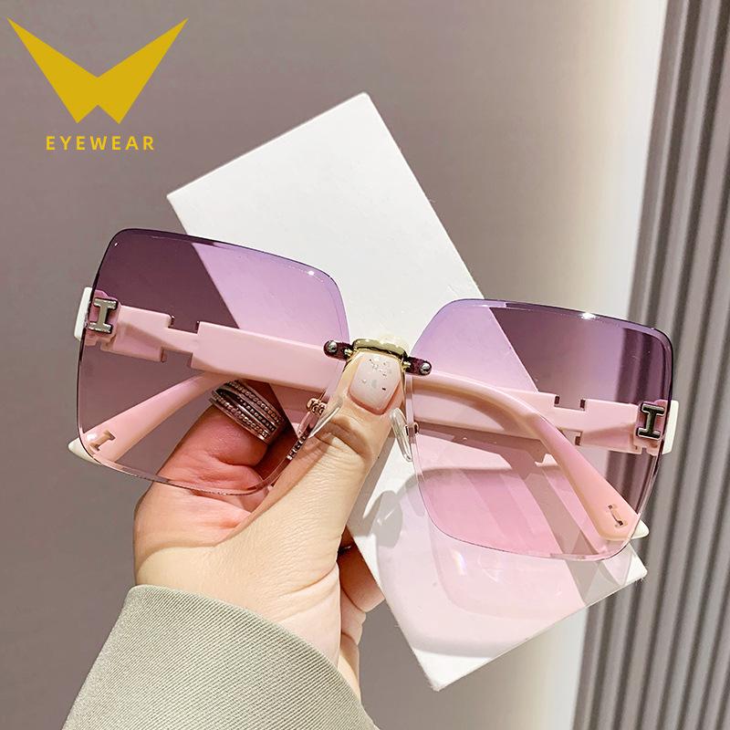 2025 new frameless two-color gradual change high-end women's trend driving sunglasses fashion sunglasses