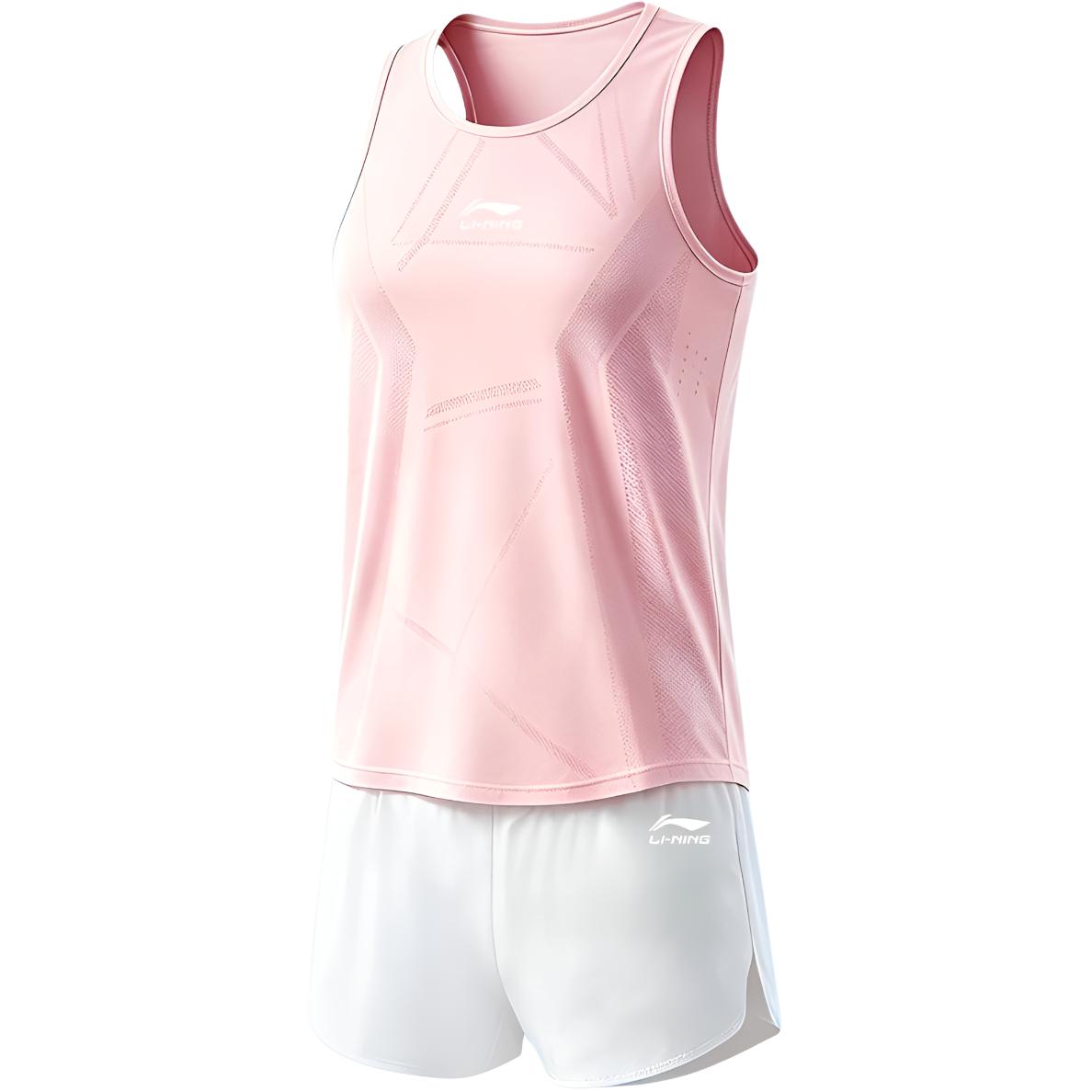 

Li-Ning Comfortable Breathable Sports Exam Short Distance Running Training Competition Leisure Sports Suit Unisex suit Pink White AATS078-2 XL