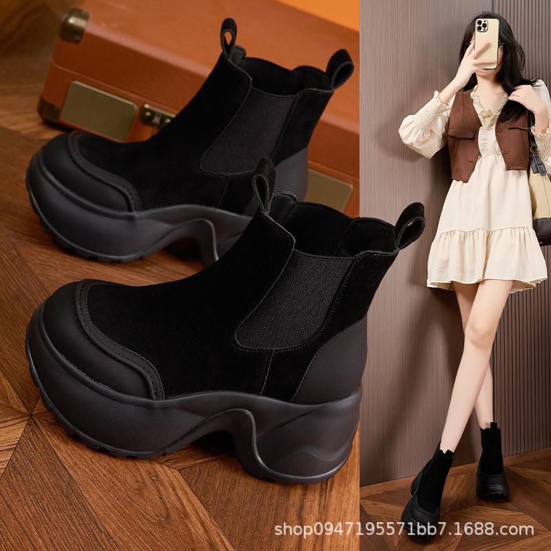Thick soled chimney boots for women 2026 autumn/winter new collection  versatile short boots mid-range women's boots