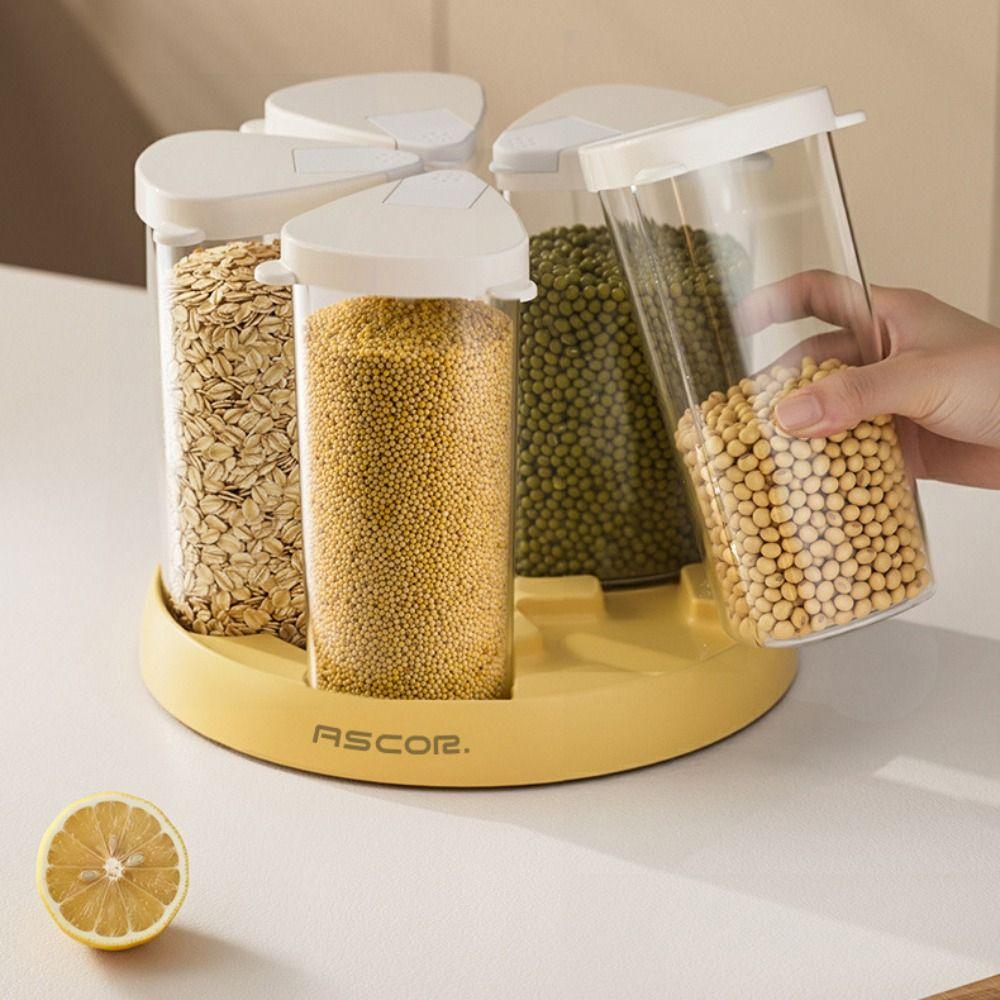 Transparent 6-Grid Storage Container Rotating Cereal Organizer New Grain Dispenser  Food Storage