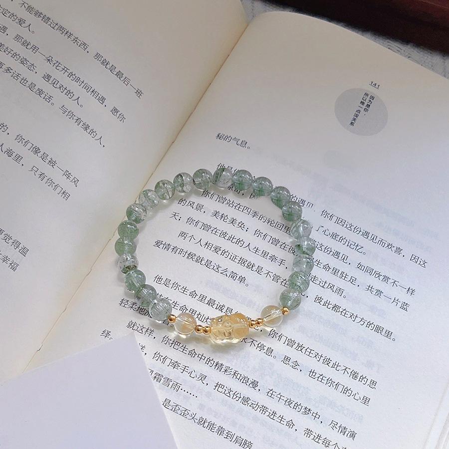 Natural Green Phantom Quartz Bracelet for Women, Fortune Bead Bracelet, Citrine Pixiu, Unique Design, Simple Crystal Bracelet