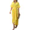 2026 Spring Women's Lace-Up Waist Short-Sleeve Solid Color Shirt Dress