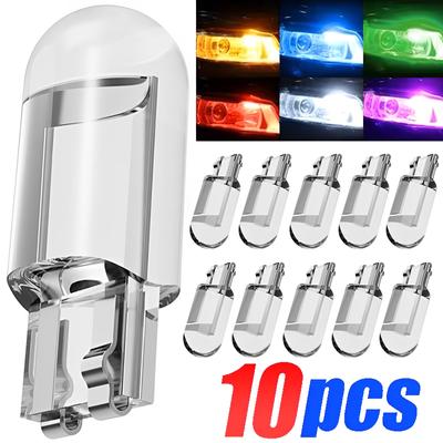 10PCS Car LED COB Bulb T10 W5W Signal Light 12V 7500K Branco Auto Interior Dome Leitura License Plate Lamps Wedge Side Bulbs