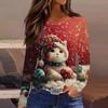 Women's Fashion Casual Slit Hem Round Neck Long Sleeve Loose Christmas Printed T-Shirt Ladies Top