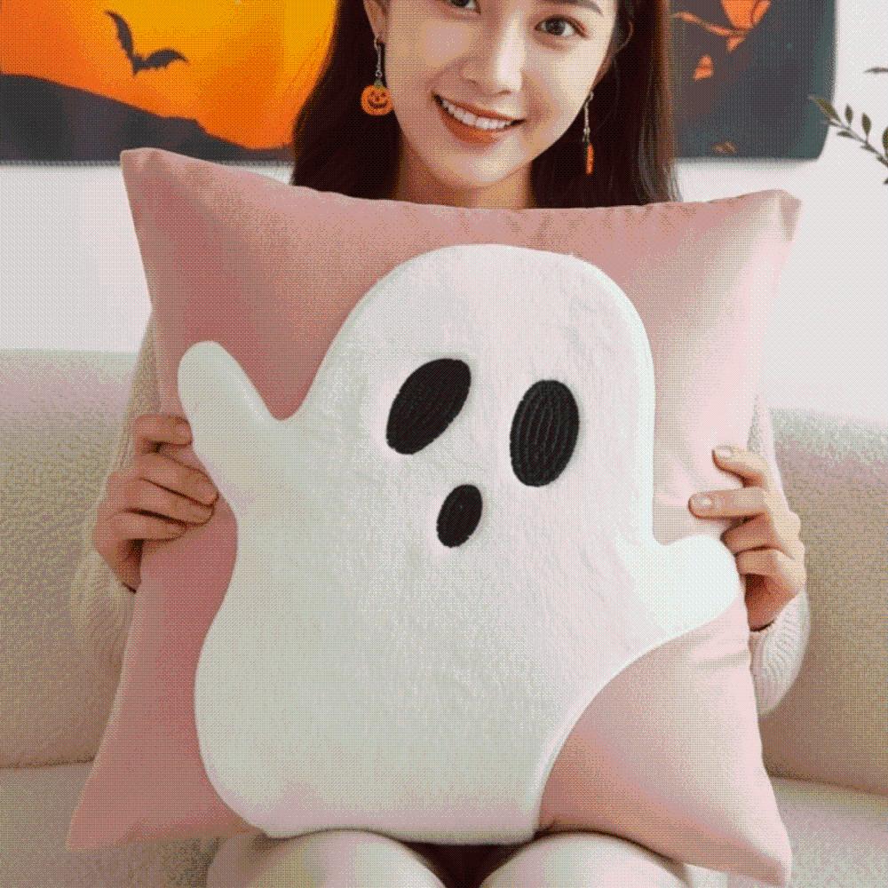 Square Shape Halloween Cushion Cover Cute Embroidery Ghost Cushion Shell Bed Accent