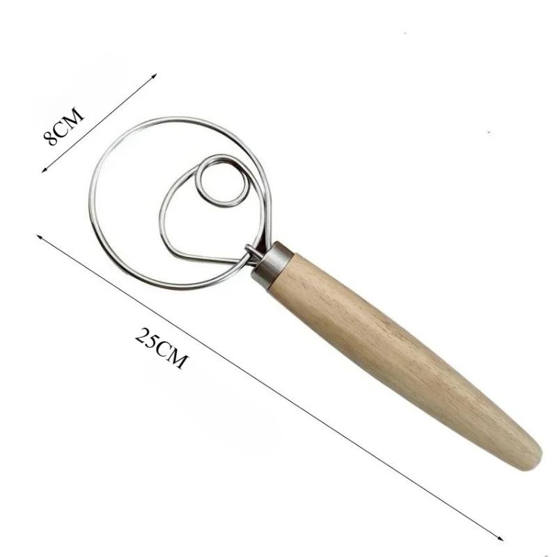 Cake Tools Danish Dough Whisk Stainless Steel Dutch Bread Dough Hand Mixer Wooden Handle Kitchen Baking Tools Artisian Blender