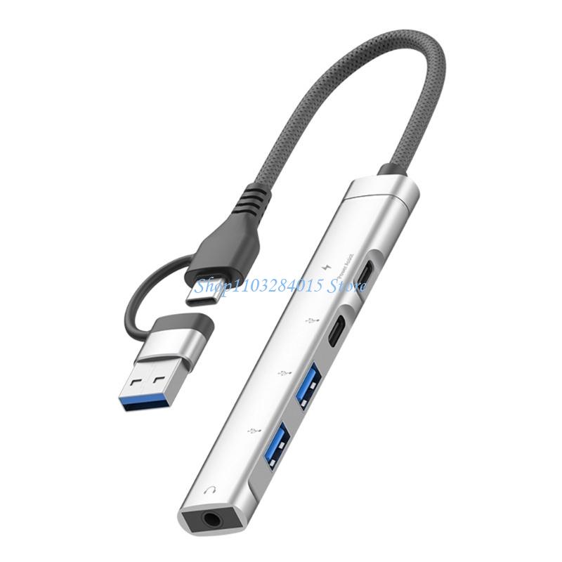 R6FF Multiports USB C Hubs Adapters With Fast Speed Data Transfer And 3.5mm For Laptop Accessories