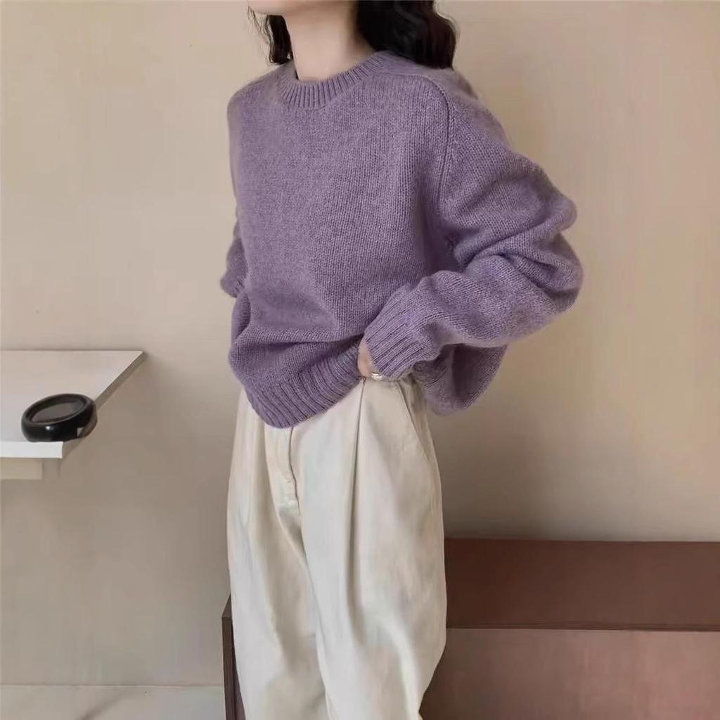 Korean Wool Pullover 2024: Women's Thick Knit Loose Sweater, Round Neck, Autumn/Winter