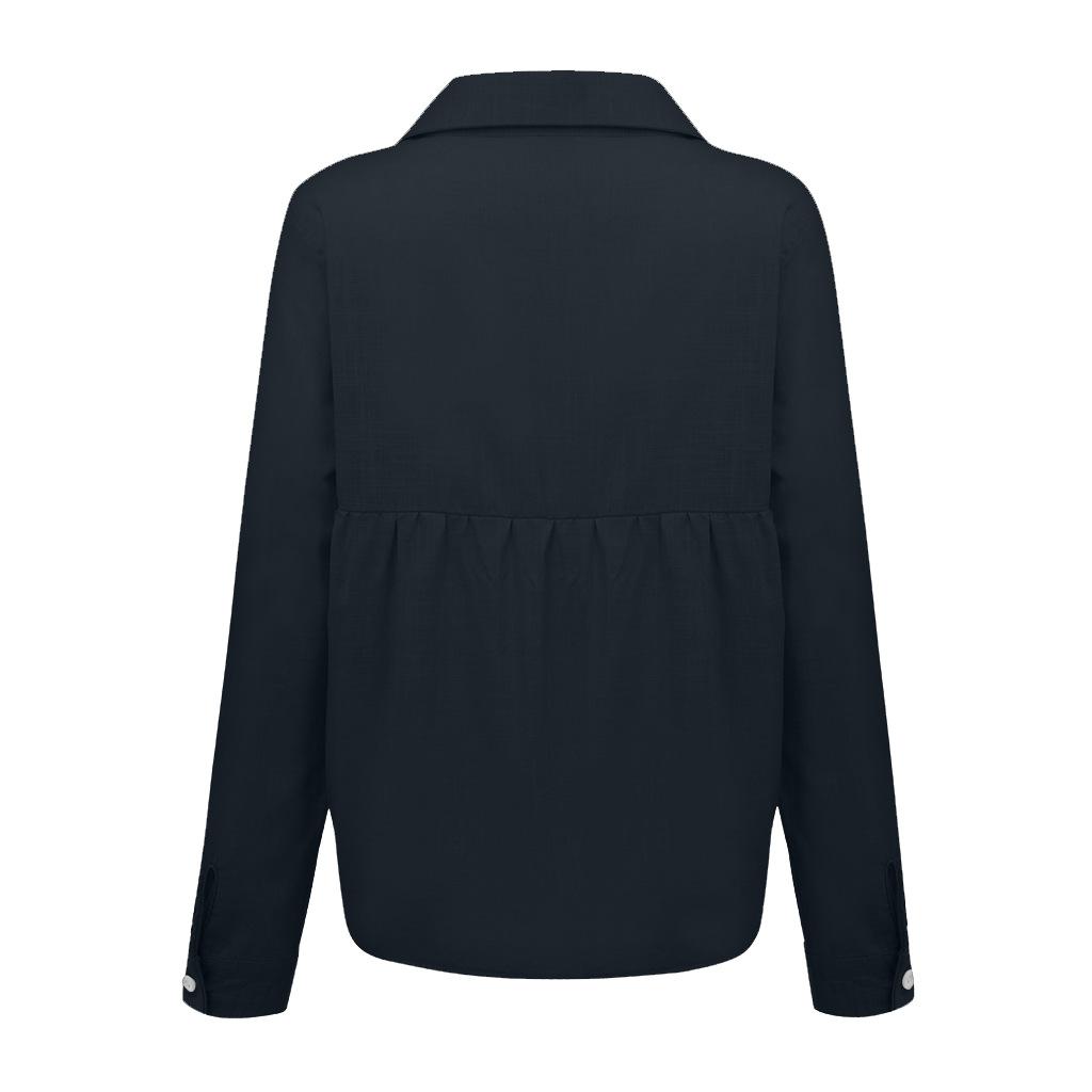 Nowe letnie damskie bluzki w jednolitym kolorze z klapą na guziki Casual luźna z długim rękawem lniany Top bluzki damskie biały top Blusas Mujer
