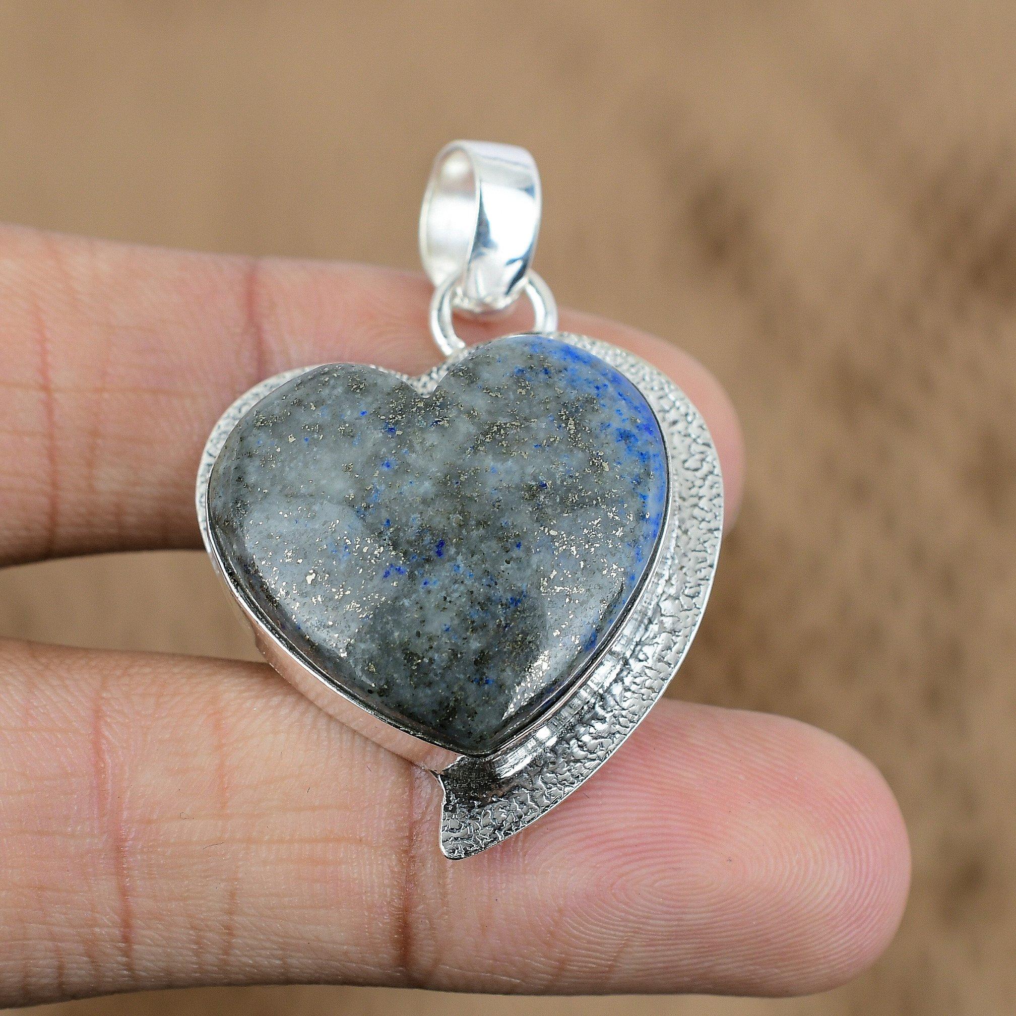 

Wedding Gift For Her 925 Silver Natural Lapis Lazuli Gemstone Pendant Heart
