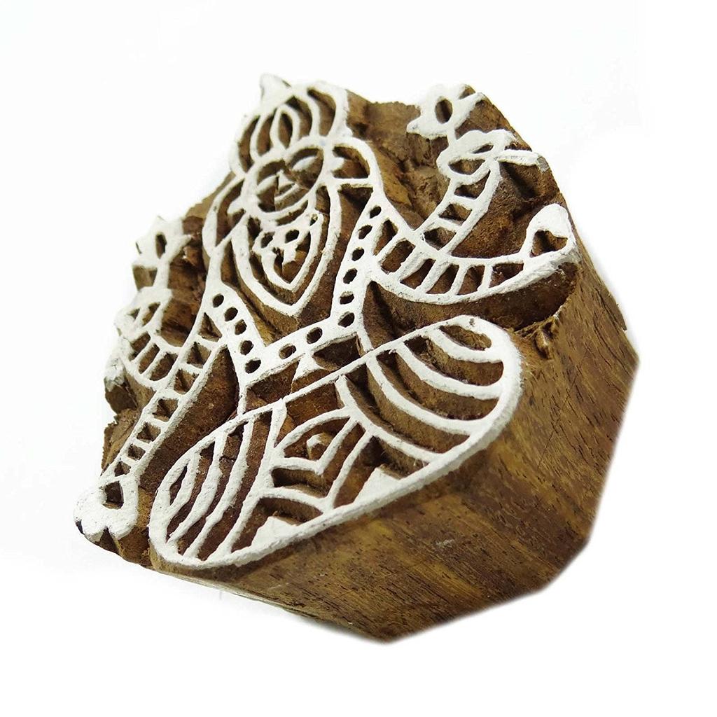 Religious Goddess Saraswati Wooden Stamp Printing On Fabric Border Block