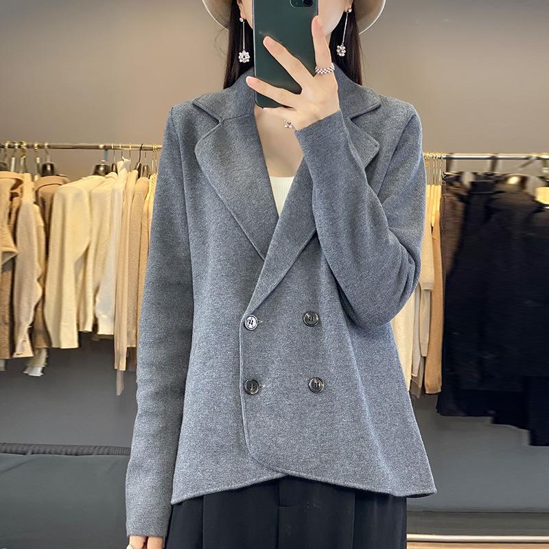 Women's Suit Cardigan Temperament Solid Color Tops Autumn Long Sleeve Fashion Jacket Ageing Casual Chic
