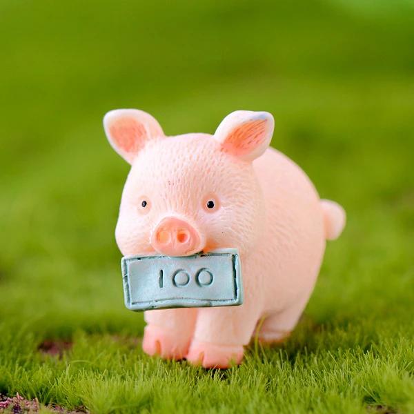 1 Pcs Mini Pig Family Resin Figurines Kawaii Animal Statue Miniature Model DIY Bonsai Micro Landscape Ornament