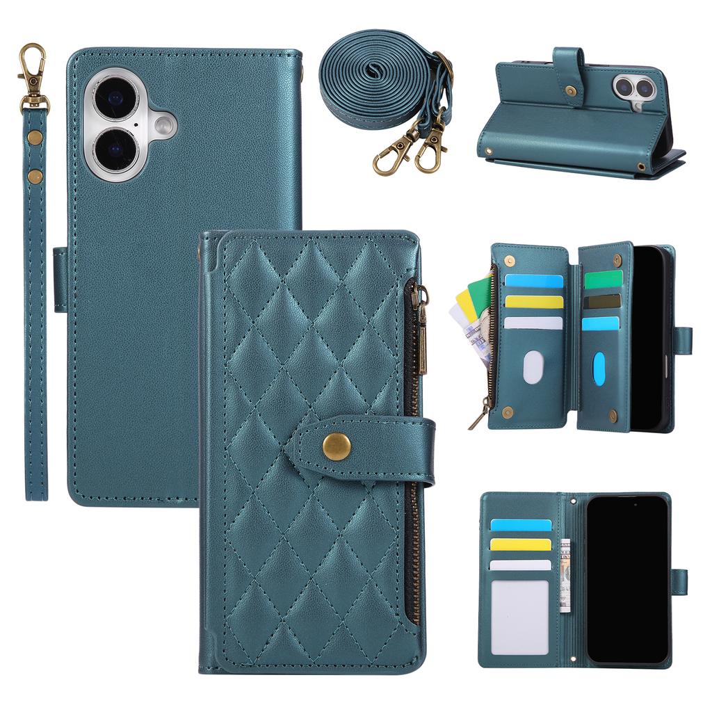 Crossbody Zipper Cards Solt Magnetic Wallet Leather Case For iPhone 17 Pro Max 16 Plus 15 14 13 Long Lanyard Bag Kickstand Cover