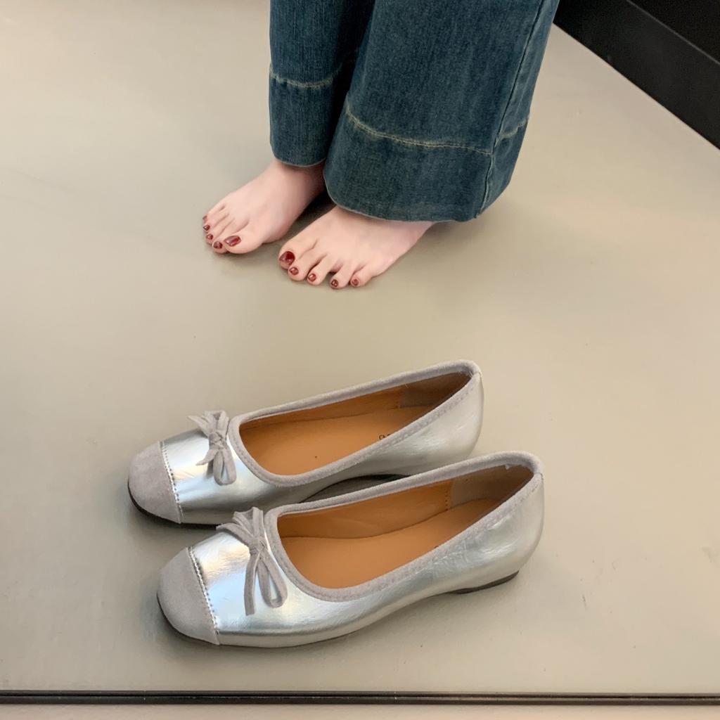 2025 Spring and Summer New Retro Bow Light Mouth Soft Face Women's Shoes Comfortable Soft Sole Ballet Shoes