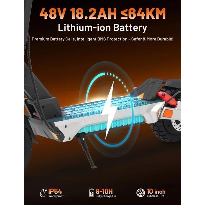 KuKirin M4 MAX - Trottinette Électrique Pliable - Batterie 48V 18,2Ah - 10'' pouces - Moteur 800W - Autonomie 64km - Max 45km/h