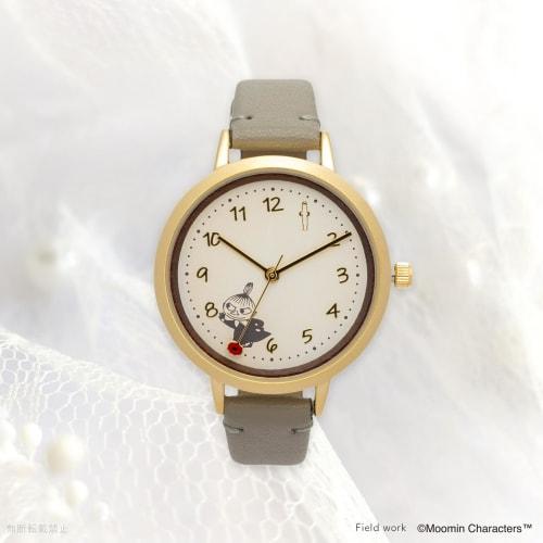 Fieldwork Women's Analog Watch with Genuine Leather Strap and Wood Pattern, Moomin Wood Leather Watch Y, Little My, White, Gray, MOM017-1