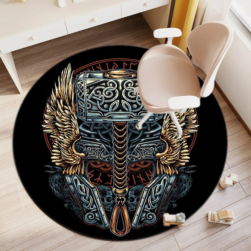 

1Pc Viking theme Printed circular carpet, home door mat, outdoor travel protection carpet A8 80x80cm( 31x31in)