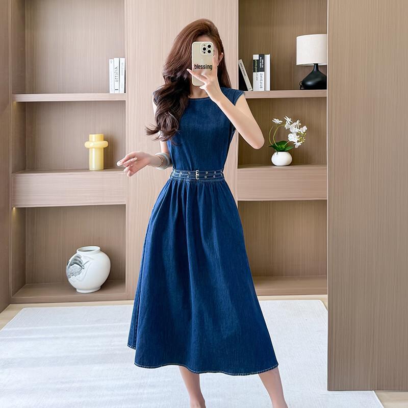 La Chapelle Sleeveless Denim Midi Dress S