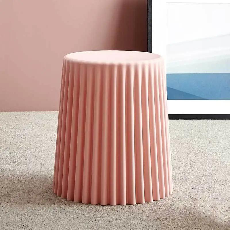 Creative Nordic Plastic Stool Thickened Round Stools for Living Room Fashionable Beautiful Corrugated Bucket Cut Surface Stool