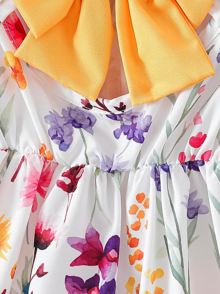 Girls' Summer Puff Sleeve Dress with Back Bow Decoration - Sweet and Trendy Hot Seller