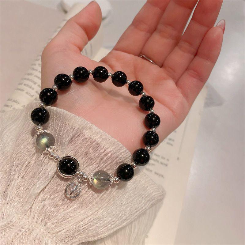 

Изысканный черный кристаллический браслет с бусинами для женщин Ins Style Trendy Cool Bracelet Fashion Simple Jewelry Party Gift one size