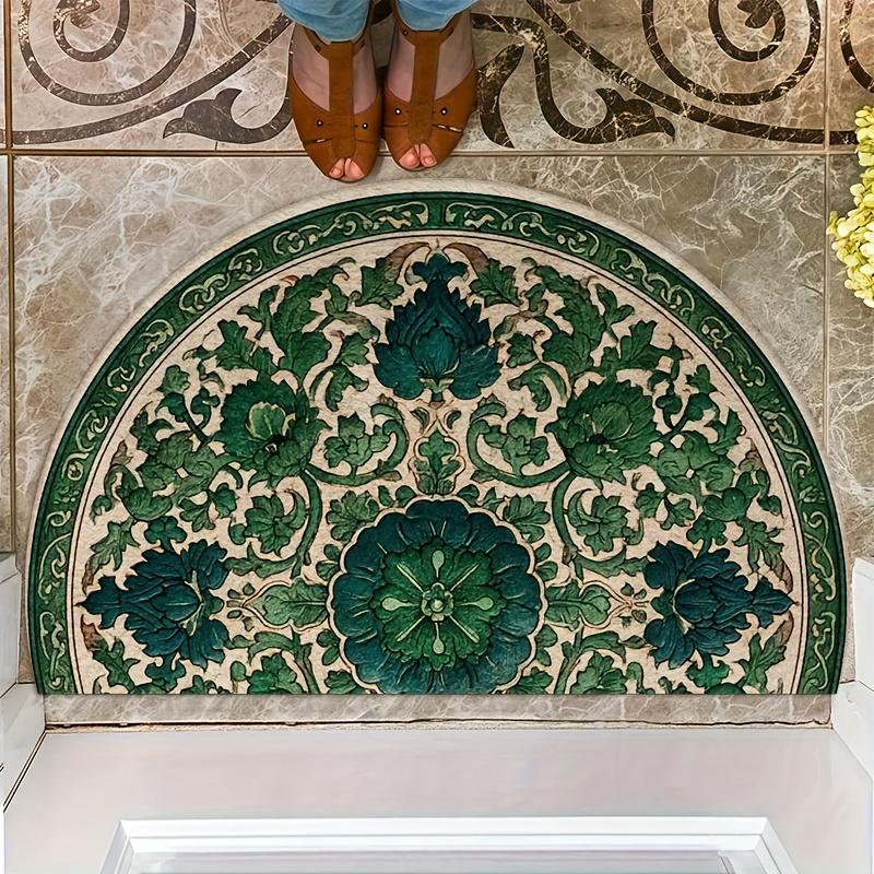 1 Pezzo Tappetino Benvenuto Floreale Verde Vintage a Semicerchio Antiscivolo per Esterno Patio Portico Cucina Bagno Ingresso Tappeto per Pavimento