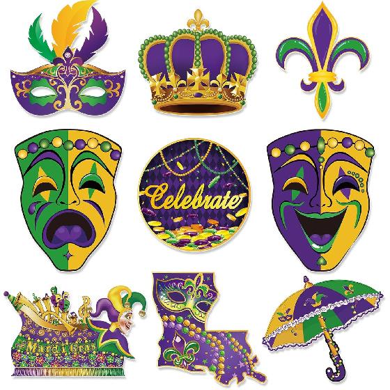 Large Mardi Gras Decorations with Comedy Tragedy Face Mardi Gras Float Mask Cutouts for Themed Party Prom Supplies-9 Pcs Large