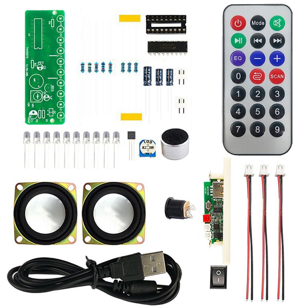 Dual Channel Mini Speaker DIY Kit, Multifunction Music Spectrum MP3 Power Amplifier Welding Assembly Electronic Set