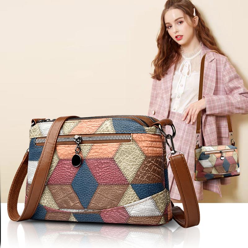 Vintage Contrast Color Bag Middle-Aged and Elderly Mother's Bag Mobile Phone Coin Purse Women's Crossbody Bag