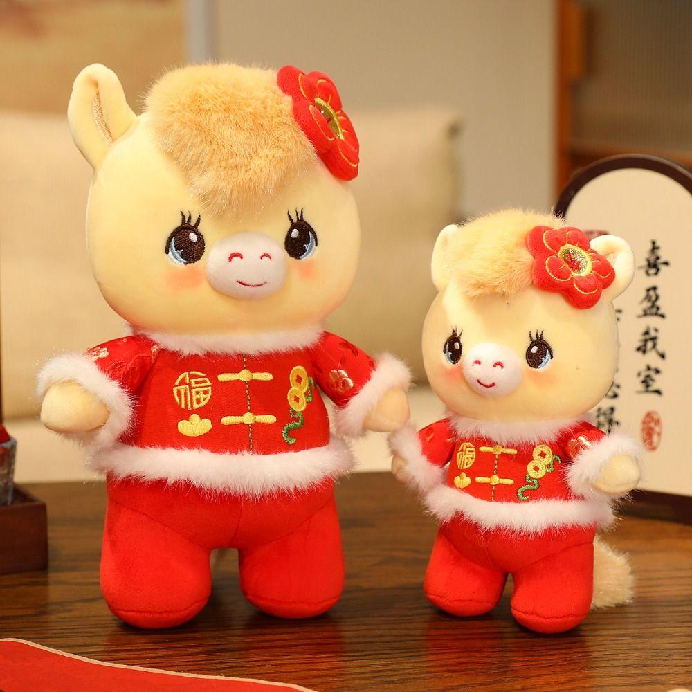 Süße Pony-Stoffpuppe Rotes Neujahrsmaskottchen Traditionelles Glücks-Pony-Spielzeug Frühlingsfest