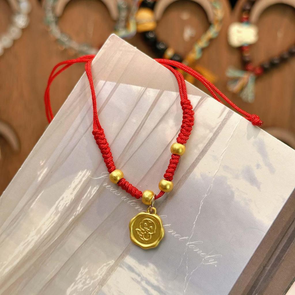 New Year Wealth God Adjustable Red Rope Bracelet - Chinese Style Student Hand Ornament